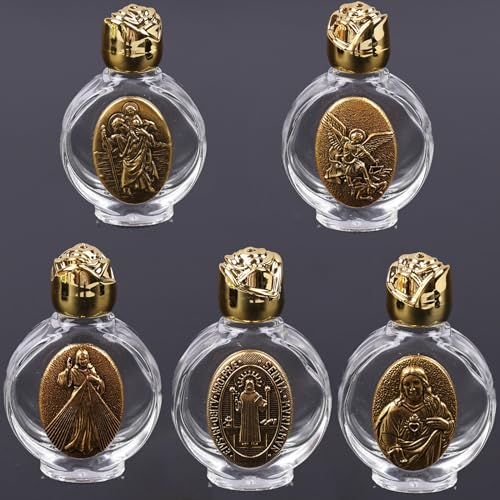 YAMSLAM 5 bottiglie in rilievo con Gesù dell'acqua santa, bottiglia con croce religiosa, bottiglia con scultura vergine cristiana, bottiglia per acqua sacra, regalo religioso, fiala per la casa da