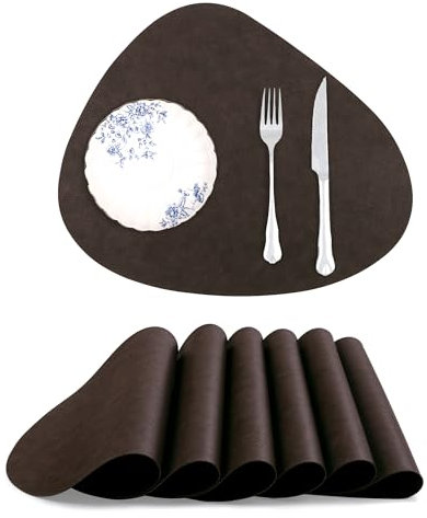fanquare Tovagliette in Pelle Set di 6 Tovagliette in Ecopelle Marrone Cioccolato Tovagliette Antiscivolo Impermeabili Resistenti al Calore per Sala da Pranzo Cucina Tavola Festa 44.5 * 30cm