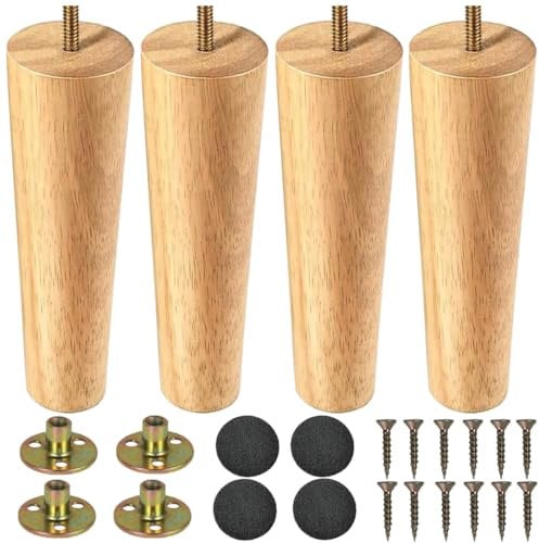 LCOUACEO Patas para Muebles Madera 4 Piezas Patas de Madera de Sofá 20cm Patas de Madera para Muebles Patas de Mesa de Madera con Placa de Montaje Tornillos y Protector Antideslizante
