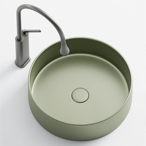 Girare lusso leggero Lavabo da toeletta per Bagno ，sensazione metallica Lavandino Artistico con Rubinetto ，Hotel Uso domestico verde oliva Lavabo da Bagno con rubinetto，Adatto per lavandini, bagni(410