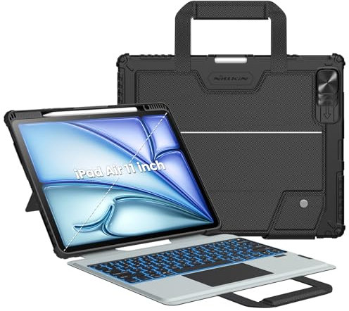 Nillkin Easy Carry Go Keyboard Case for iPad Air 11 inch (M2,2024)&iPad Pro 11 with Handle, iPad Air 5th (1st, 2nd, 3rd, 4th Gen) 180°Adjustatable Stand,Backlit Magic Keyboard with Trackpad -Black
