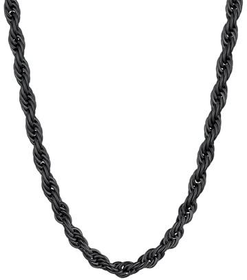Supcare Mens Rope Chain Black, Stainless Steel Twist Rope Neck Chain 6MM, Minimal Rope Chains 20 inches