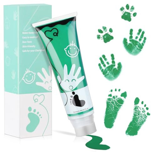 TOGOU2S Fußabdruck Farbe Baby mit Schwammkopf Handabdruck Baby Pfotenabdruck set Hund Fingerfarben Kinder Babysichere Farbe Stempel Ungiftig Säurefreie Leicht Abwaschbar 75ml Grün