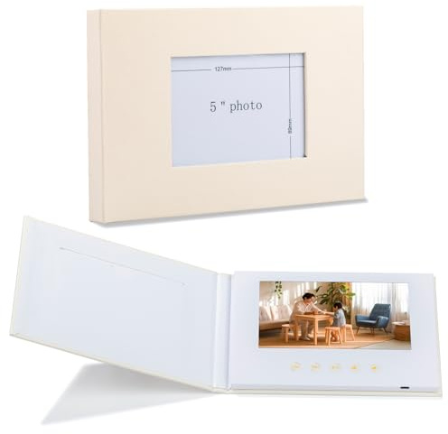 Sourcingbay 17,8 cm (7 Zoll) IPS-Video-Memory-Buch, Leineneinband, automatische Wiedergabe beim Öffnen, 4 GB USB-C – Andenken Geschenk für Hochzeiten, Ruhestand & Meilenstein-Geburtstage, lädt MP4 von