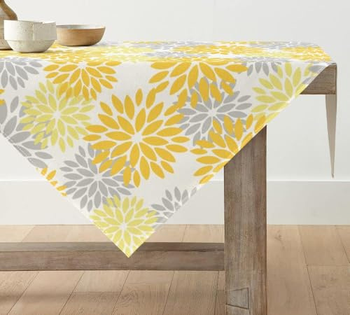 Artoid Mode Blumen Gelb Dahlien Sommer Tischwäsche, Saisonnal Frühling Küche Tisch Dekoration Drinnen Urlaub Party Dekor 100x100 cm