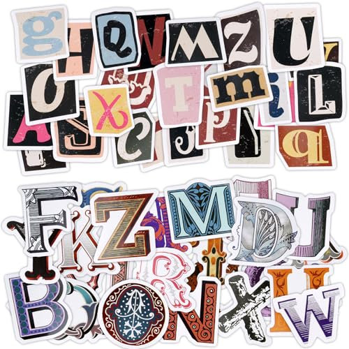 Deepton 104PCS Vintage Letter Stickers, 2 Styles Mini Size Scrapbook Stickers, DIY Scrapbook Accessories for Travel Case, Laptop, Scrapbook, Notebooks, Calendars, Sign, Art Craft