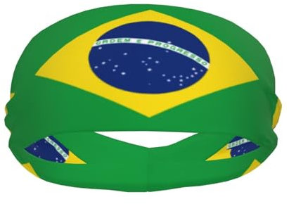 Schweißband mit Flagge von Brasilien, für Damen und Herren, feuchtigkeitsableitendes, rutschfestes Stirnband für Laufen, Yoga, Workout, Fitness und Fitnessstudio
