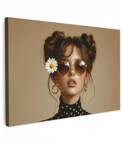 MuchoWow© Bilder Groß XXL Wohnzimmer Deko Modern Wandbild Kunstdruck | 120x80 cm - Leinwand Bild Schlafzimmer über Bett Room Decor Geschenke Frau - Beige - Blume - Porträt