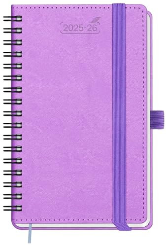 BEZEND Kalender 2025 2026 Klein Wochenplaner A6, 18-Monate Taschenkalender Juli 25-Dez 26, Buchkalender Ringbuch PU-Leder Softcover mit Stifthalter - Lavendel