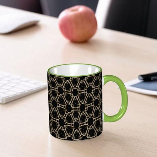 YOIUE Tasse aus Keramik - Große 11oz Tassen 330ml Kaffeetassen mit Henkel, 100% Handbemalt - Trinkgläser mit Griff - Weiß,Abstraktes Dreiecksdesign mit Schwarz- und Gelbtönen