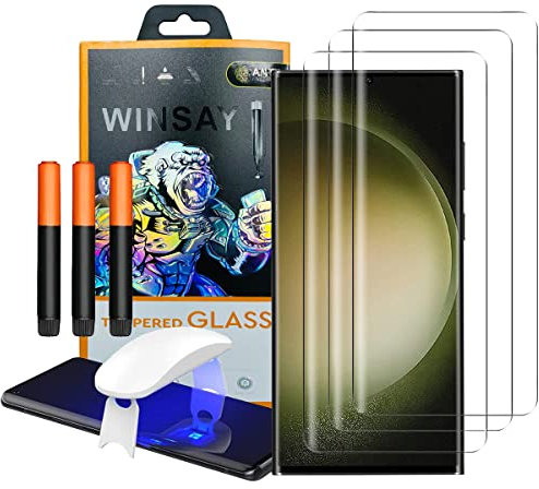 NOVAGO Compatible avec Samsung Galaxy S23 Ultra 5G - 3 Films écran verre trempé incurvé résistant avec colles et lampe fournies