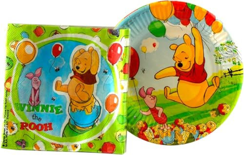 Disney Whinnie The Pooh Set 10 Pappteller 20 cm + 20 Servietten 33 x 33 cm für Geburtstagsparty