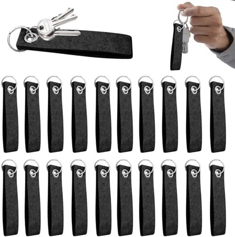 Rixotix Lot de 20 porte-clés en feutre - Porte-clés en tissu pour bricolage, décoration, sacs, voiture, bricolage, Noir , 13cm
