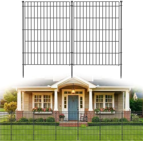 10 Panels No Dig Garden Fence Animal Barrier, 44in(H) × 23.6ft(L) Decorative Metal Outdoor Dog Fence, Rustproof Pet Fencing for Yard, Patio, Flower Bed -Temporary Fencing| Easy to Install
