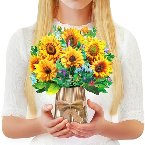 GREETING ART Sonnenblumen Pop Up Karte, 3D Geburtstagskarte für Frauen, Oma, Mutter, Ehefrau, Muttertag, Valentinstag, Pop Up Blumen-Grußkarten, Jahrestag, Denken, Dankeskarte