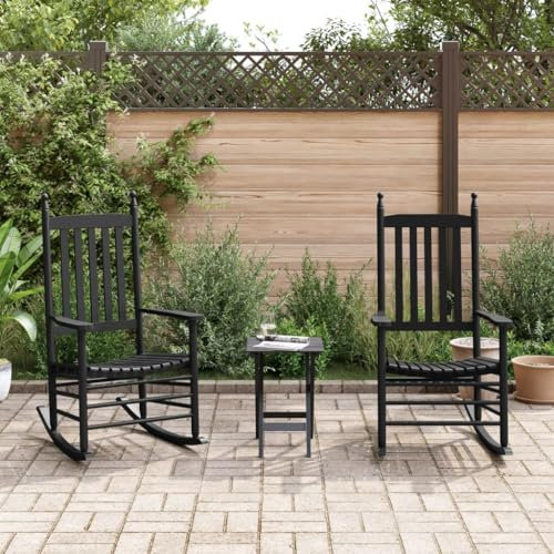 BOWEKAM Home & Garden Schaukelstühle 2 Stück mit klappbarem Tisch Schwarz Massivholz Pappel-Möbel Wahl