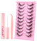 Fadlash Kit Pestañas Postizas 10 Pares Volumen Pestañas Rusas 3d Pestañas Postizas Suave Natural Pestañas Postizas Reutilizables para Diy en Casa Con Pegamento,Pinzas(LZ-209)