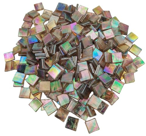 500g Eis-Jade-Mosaikfliesen,1,5 cm, quadratische Glasmosaikstücke für Kunsthandwerk, leicht zu schneiden, Glasfliesen, Puzzle-Material, geschnitten, handgefertigt (Schillernd Tiefes Khaki)