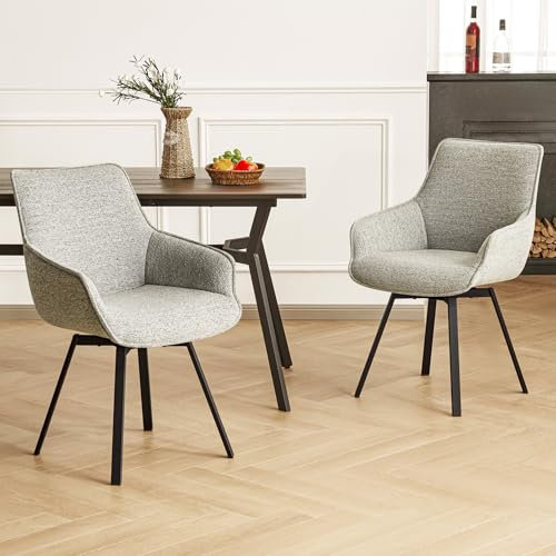Hellove Esszimmerstühle im 2er Set mit Armlehnen und Metallbeinen, Mid-Century Akzentstuhl mit Rückenlehne und Drehfunktion für Küche, Wohnzimmer Lese Sitzecke, Beige