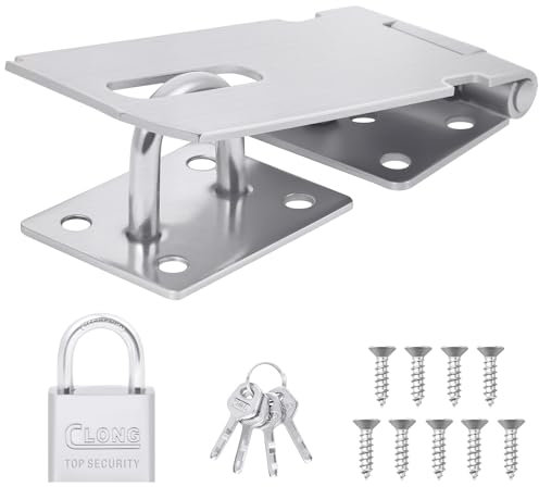 Flintronic Lucchetto Hasp 4 Pollici, Chiavistello Con Viti e Chiavi, Dispositivo di Blocco Hasp di Sicurezza per Lucchetto, Armadio, Porta Finestra, Cancelli- Argento