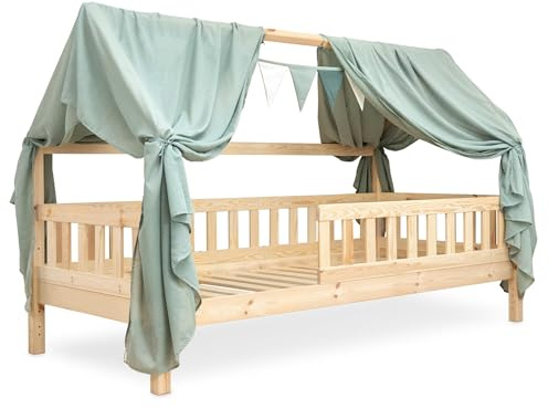 Ehrenkind® Kinderzimmer-Deko-Set: Betthimmel & Wimpelkette für magische Momente | Oeko-TEX Zertifiziert | Kinderzimmer Deko | Betthimmel Kinderzimmer, 120x200 Jade