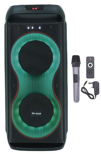 Portable Karaoke Speaker with Wireless Microphone, Black | Plastic Build, Multiple Playback Options, for Outdoor Activities and Gatherings