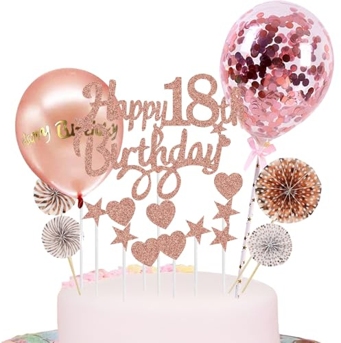18th Birthday Decorations for Girls, 18th Birthday Cake Topper, 18th Cake Toppers for Girls, Happy 18th Birthday Cake Topper Rose Gold Glitter Kit for Her Eighteen Party