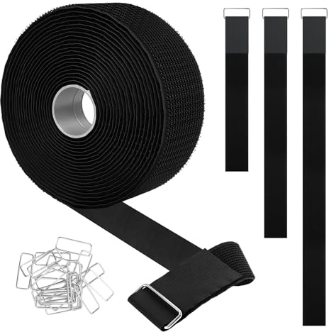 Koxtyzo 5cm x 5m Klettband mit 25 Schnalle, Breit Klett Kabelbinder Wiederverschließbar, Zuschneidbar Klettverschluss Band Verstellbar, Kabel Klettband für Schnüre Schläuche(Schwarz)