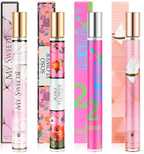 Women's Perfume Gift Set - 4 x 35ml Mini Perfume for Women Body Hair Fragrance Set in Sweet Floral and Fruity Notes, Portable Travel Size, Pamper Gifts Set, Birthday Gifts for Women, Gifts for Her