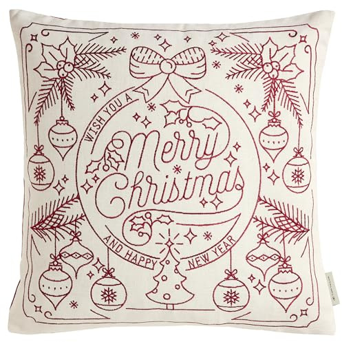 TOM TAILOR Weihnachtskissen rot – Kissenbezug Weihnachten – Marry Christmas Weihnachtsmotive – Chenille & Velvet – Deko Kissenhülle 45x45cm kuschelig, weich, für Sofa & als Geschenkidee
