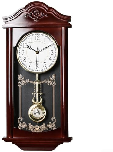 Large Vintage Pendulum Wall Clocks, 60cm Retro Swing for battery Operated Silent Movement, Rectangular Frames with Glass Mirrors, for Living Room Bedroom Decors, Mahogany