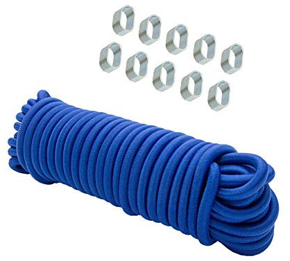 Dreamprint Expanderseil 10 m Blau 6 mm Gummiseil Gummischnur Spannseil Planenseil Gummileine elastisches Seil mit 10x Würgeklemmen