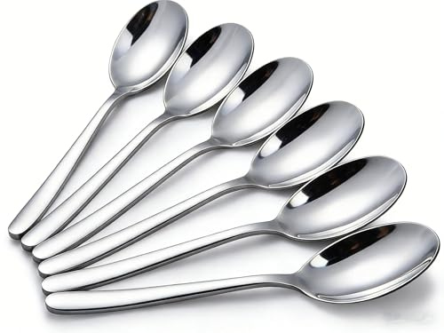 Oymlclivisa Dinner Spoons Set of 12, Stainless Steel Table Soup Spoons | Silverware Spoons for Home, Kitchen or Restaurant, 21.4 cm