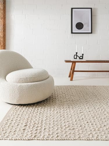 benuta Pure Wollteppich Lana - Beige 200x300 cm - Wolle handgewebt - Rechteckig & im Style: Uni, Hygge & Cozy, Minimalistisch, Natural - Pflegeleicht für Wohnzimmer Schlafzimmer