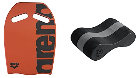 ARENA Unisex Schwimmbrett Kickboard als Schwimmhilfe, Orange (30), One Size & Unisex Pullbuoy/Schwimmbrett Freeflow Pullbouy zur Verbesserung der Wasserlage und Körperhaltung, Black-Grey (51)