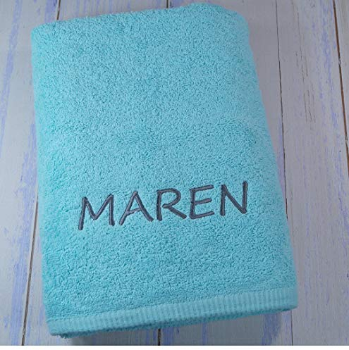 ★ Handtuch mit Namen Bestickt ★ Duchtuch ★ Geschenk ★ Badetuch ★ 500 g/m2 ★ (Aquablau, 70 x 140 cm)