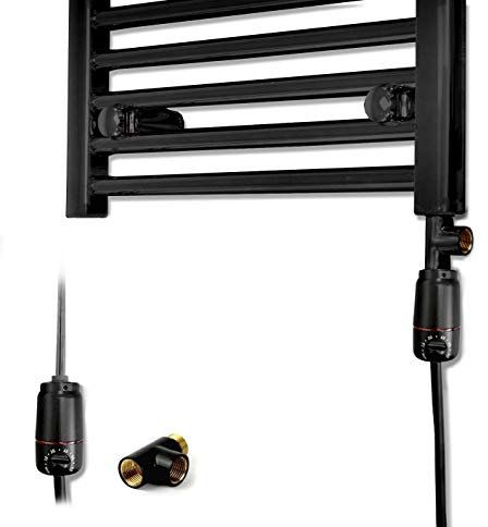 CINI Black GT Thermostatic Heating Electric Element For Heated Towel Rail Radiator With Black T-Pieces (150W)