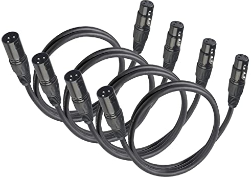 (Paquete de 4) 3 pines XLR cables, DMX cable de conexión de señal, 1,2 m / 3,94 pies cables de luz de escenario con enchufes macho y hembra XLR de para todas las luces LED de cabeza móvil Par Light