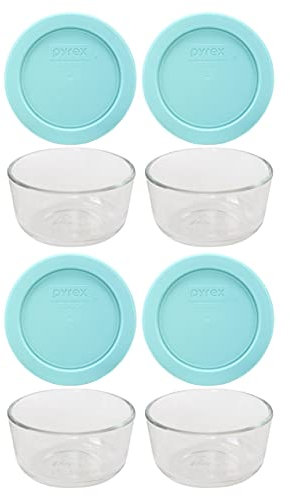 Pyrex (4 7202 Glass Bowls & (4) 7202-PC Jade Dust Green Lids Made in the USA