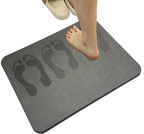 AP1US Kieselgur Badematte,Stein Badematte rutschfest - Absorbierender Badteppich,Diatomaceous Earth Stone Bath mat, 35 x 45 x 1 cm, Grau