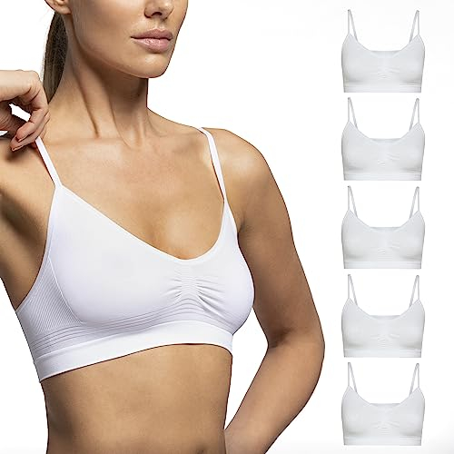 Pompea Brassiere Seamless Reggiseno, Bianco, L/XL (Pacco da 5) Donna