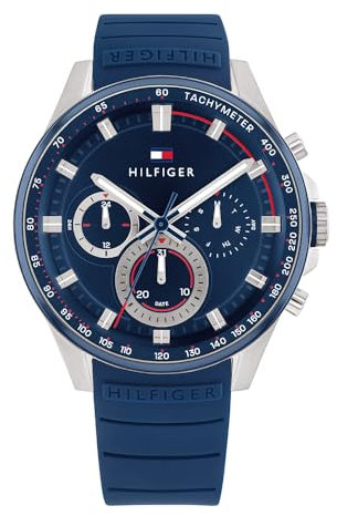 Tommy Hilfiger Multi Zifferblatt Quarz Uhr für Herren mit Blaues Silikonarmband - 1791970
