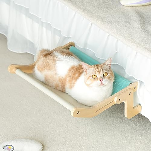 MEWOOFUN Katzen Hängematte heizung Fensterplätze für Katzen Fensterbankliege Katzenhängebett Fenster Platzsparendes Design bis zu 18kg, Blue/Grey