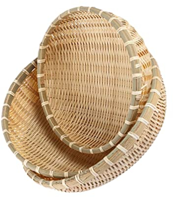 Happyyami Lot de 3 Paniers Tressés Plats en Bambou - Pour la Cuisine à la Maison