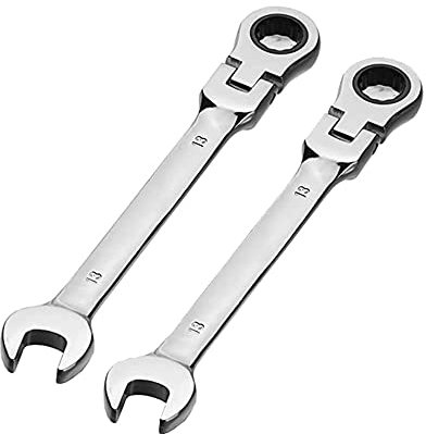 Aoktorkit 2Pcs Metric Tool Flex-Head Ratcheting Wrench Set 13MM,Professional Chrome Vanadium Ratchet Spanner Set Steel 72 Teeth 12 Point for DIY,Pipeline,Bicycle Repair and Home Maintance