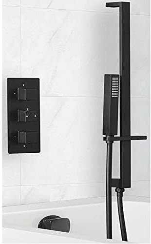 MILANO Mixer Valve Hand Shower Riser Rail Overflow Bath Filler Black