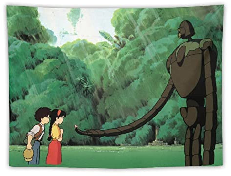 QINGRONG Castle in The Sky Anime-Poster Polyester Tapisserie Drucke Zimmer Ästhetische Wandkunst Schlafzimmer Wandteppiche Wände Schlafzimmer Home Decor 76,2 x 101,6 cm