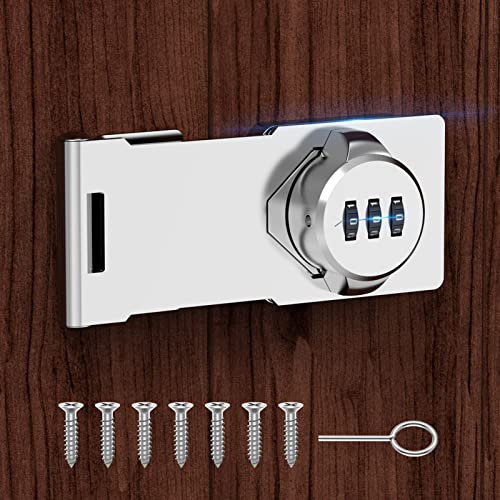 MeBantoo Household Cabinet Password Hasp Locks, Cabinet Locks with Combination, Door Security Slide Latch for Small Barn Doors, Bathroom, Outdoor, Garden (Silver - 1 Pack)