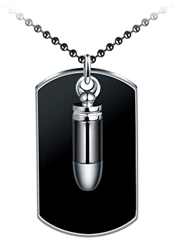 MicVivien Herrenkette Dog Tag Patrone Gewehrkugel Kugel Männer Anhänger mit Kugelkette 68cm Militär Armee Erkennungsmarke Herren Accessoires
