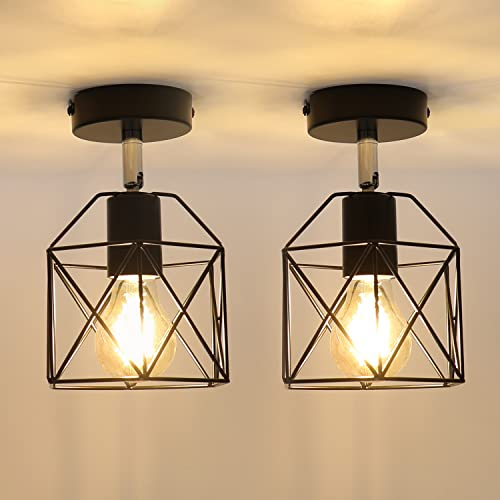 Glitzerlife Deckenlampe 2ER Vintage Deckenleuchte Retro - E27 Flurlampe Schlafzimmerlampe Schwarz Metall Flur Industrial Deckenbeleuchtung für Wohnzimmer Treppenhaus Balkon Küche